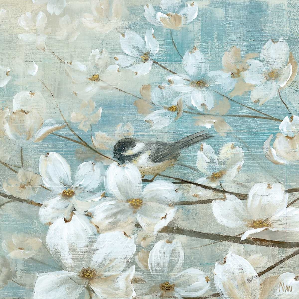 Wall Art Painting id:95668, Name: Chickadees and Dogwood, Artist: Nan