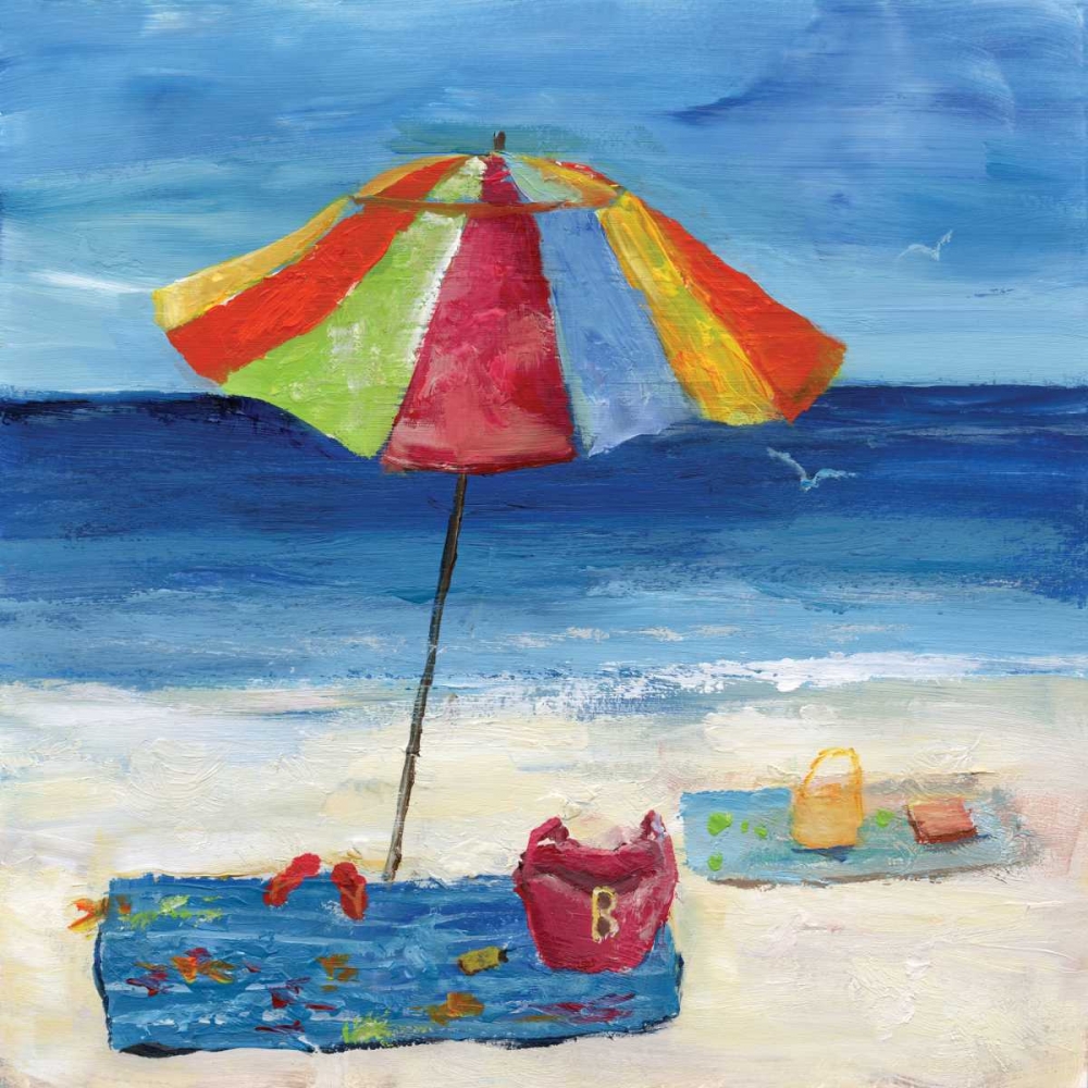 Wall Art Painting id:151228, Name: Bright Beach Umbrella I, Artist: Nan