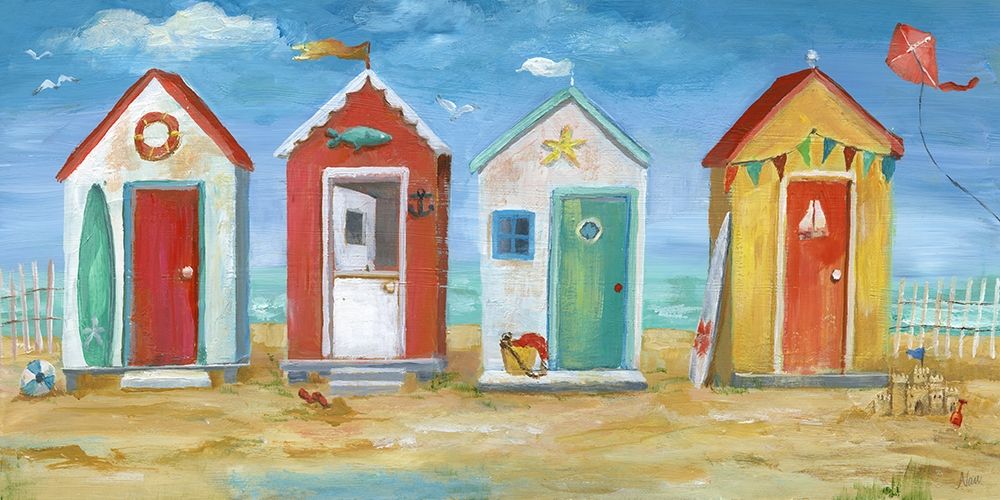 Wall Art Painting id:221558, Name: Bright Beach Huts, Artist: Nan