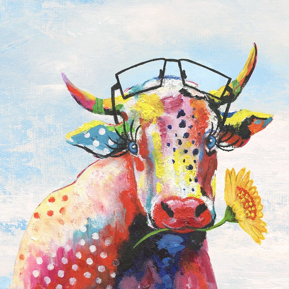 Wall Art Painting id:261724, Name: Groovy Cow and Sky, Artist: Tava Studios