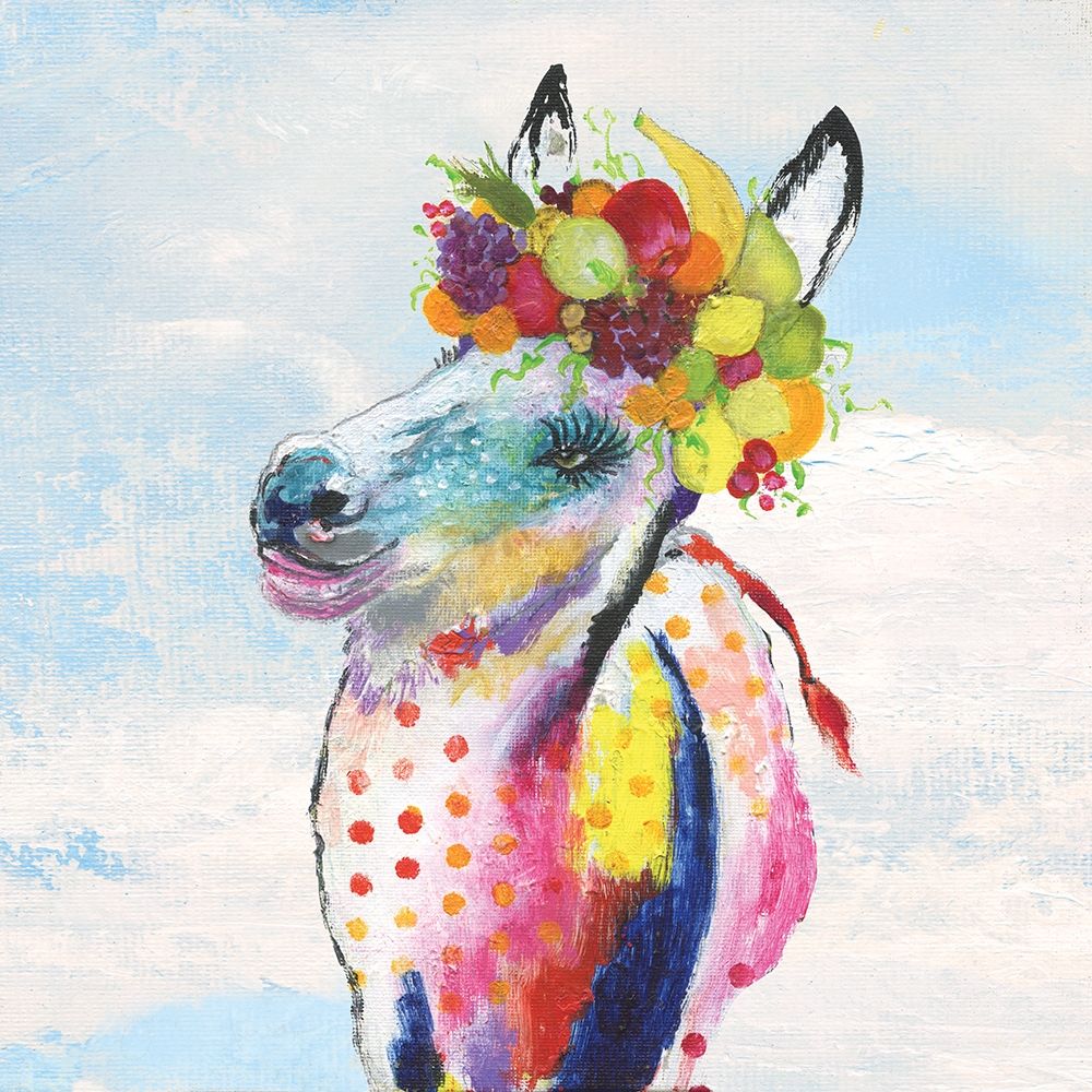 Wall Art Painting id:261726, Name: Groovy Horse with Wreath Sky, Artist: Tava Studios