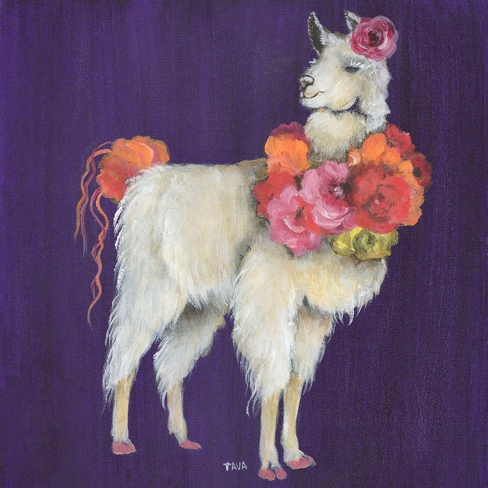 Wall Art Painting id:264790, Name: Llama Flowers, Artist: Tava Studios