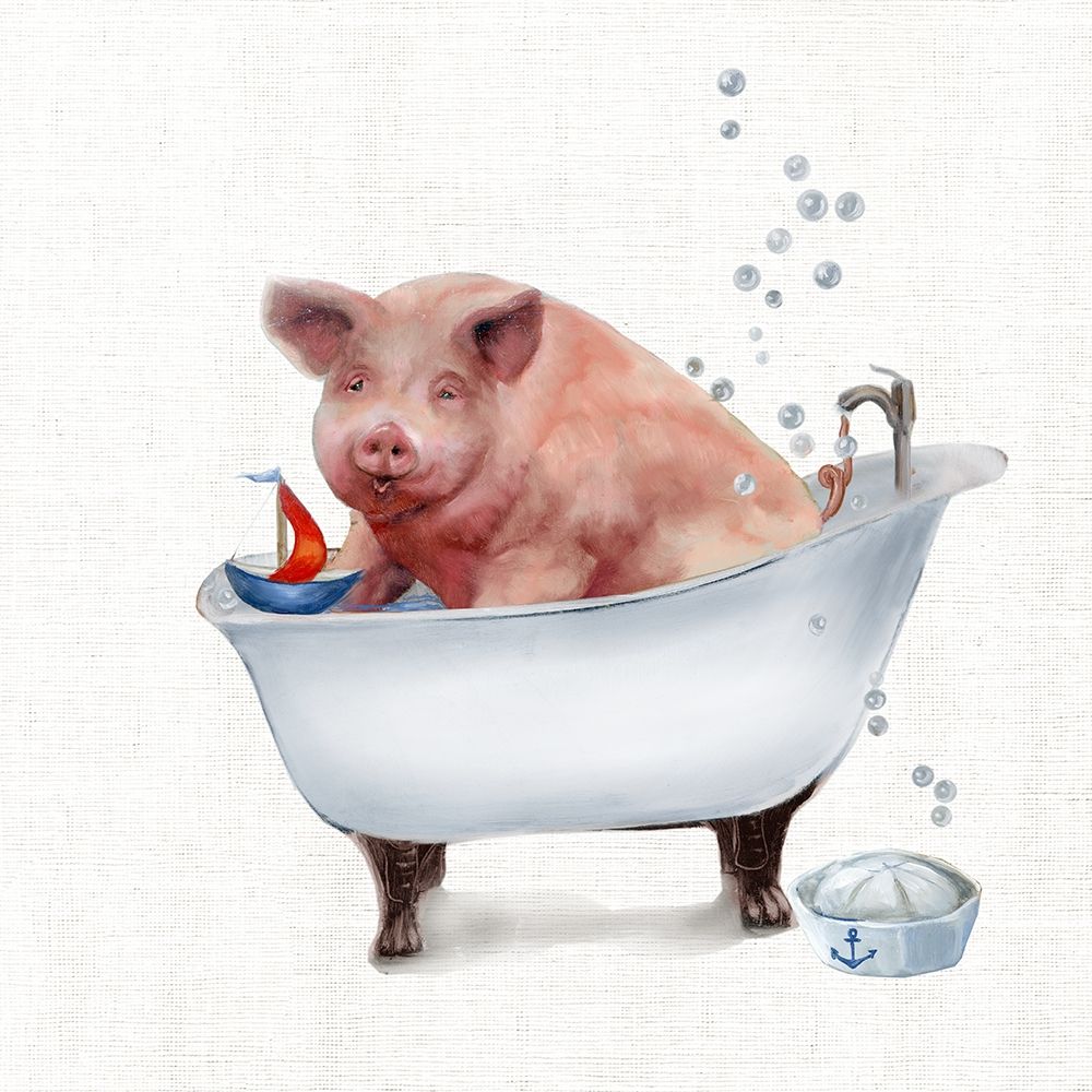 Wall Art Painting id:378395, Name: Farm Tub Pig, Artist: Brooks, Donna