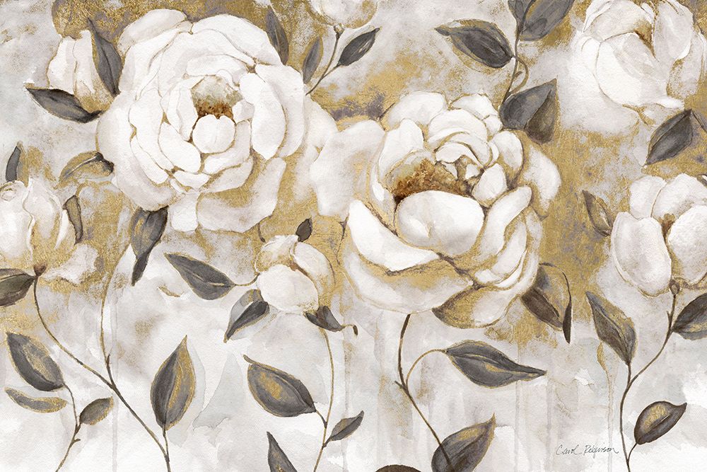 Wall Art Painting id:731449, Name: Golden White Roses, Artist: Robinson, Carol