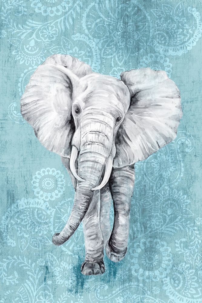 Art Print: Blue Paisley Elephant 