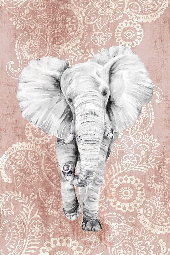 Art Print: Pink Paisley Elephant 