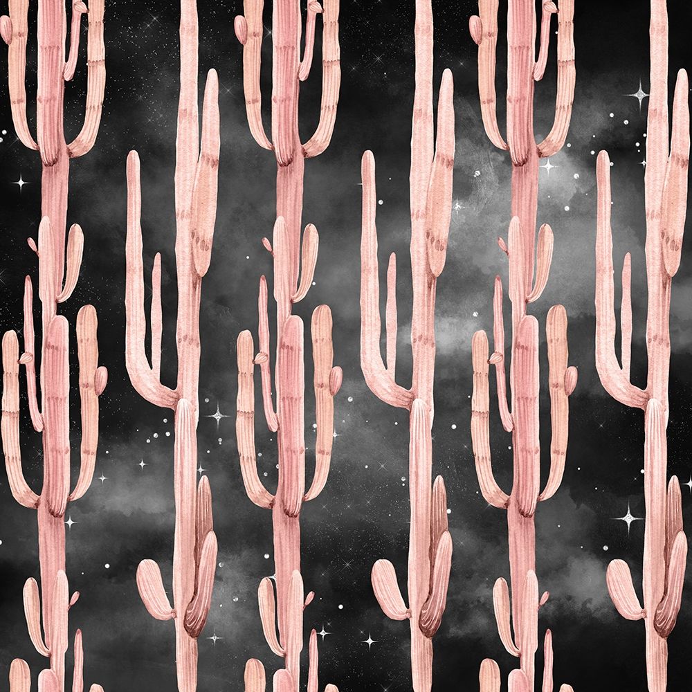 Art Print: Coral Cactus Nights Pattern