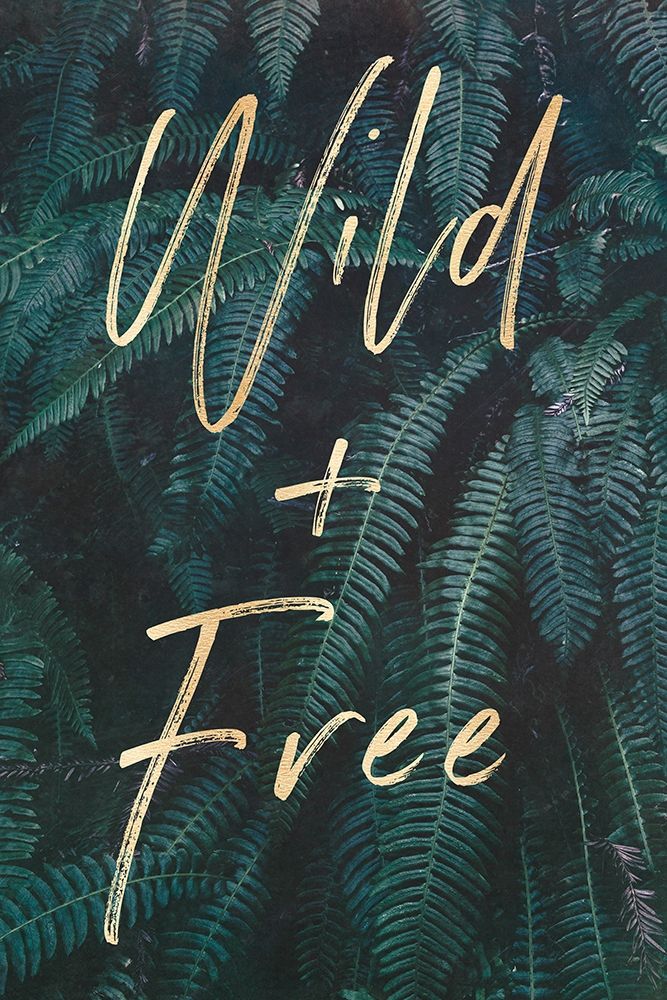 Art Print: Wild And Free Gold and Green Ferns Portrait