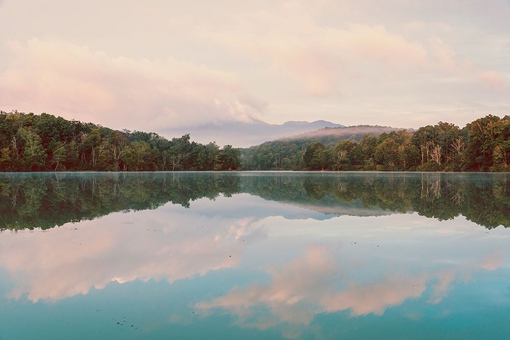 Art Print: Turquoise Lake Summer Mountain Sunrise Pastel Sky