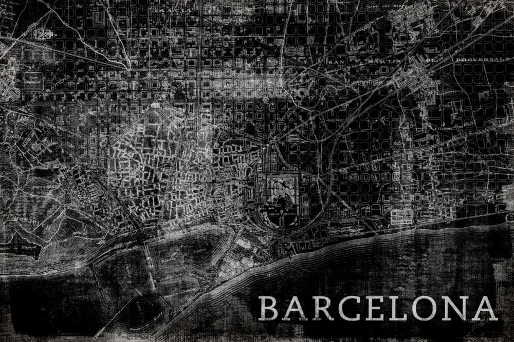 Wall Art Painting id:80311, Name: Map Barcelona Black, Artist: PI Studio
