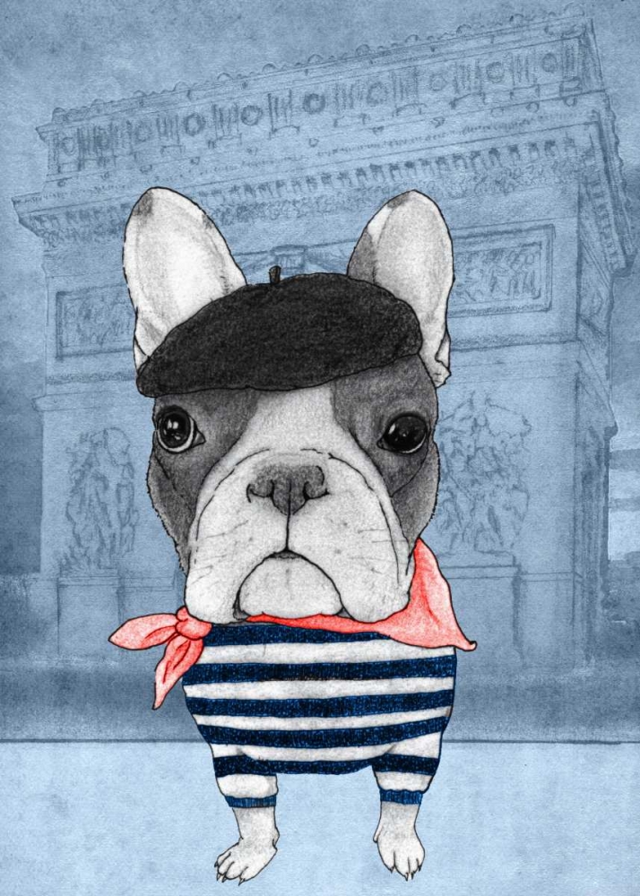 Wall Art Painting id:32665, Name: French Bulldog with Arc de Triomphe, Artist: Barruf