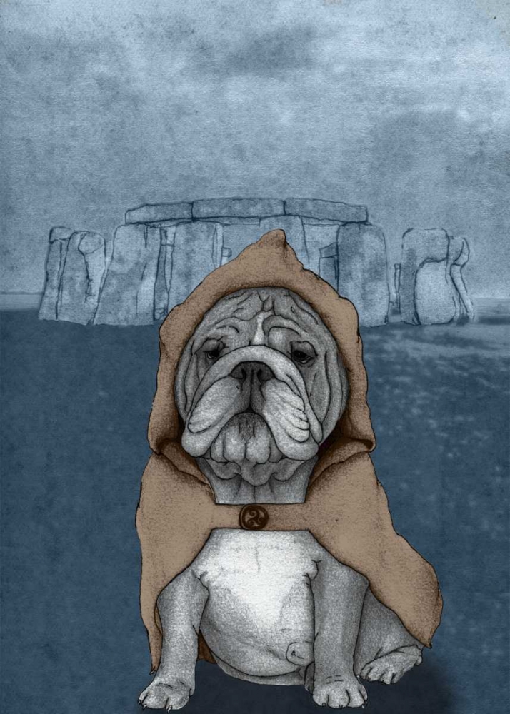 Wall art: English Bulldog with Stonehenge, by Barruf