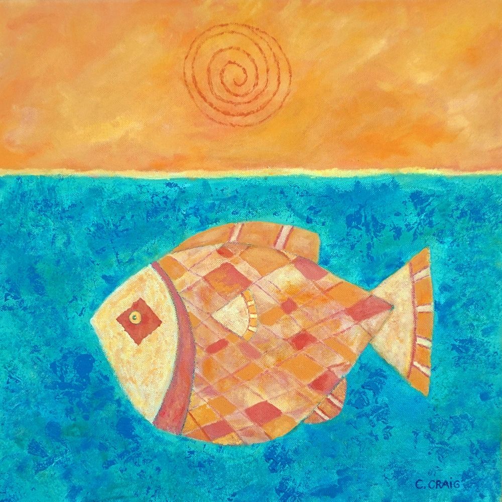 Art Print: Fish With Spiral Sun