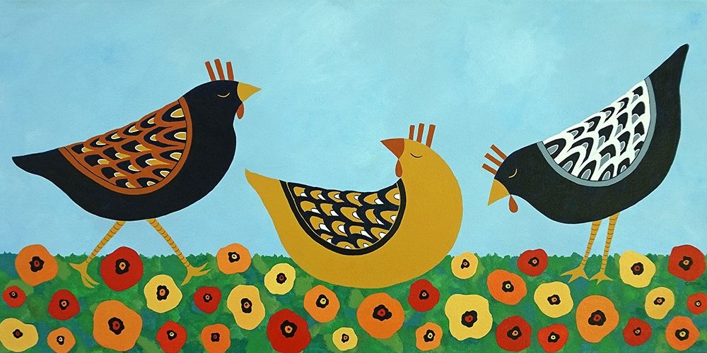 Art Print: Hens and Poppies