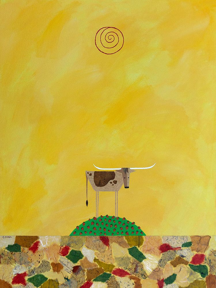 Art Print: Longhorn in Strawberry Patch