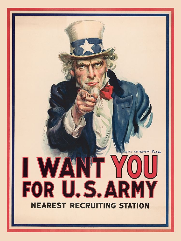 Wall Art Painting id:282823, Name: Uncle Sam, I Want You for the U.S. Army, 1917, Artist: Flagg, James Montgomery