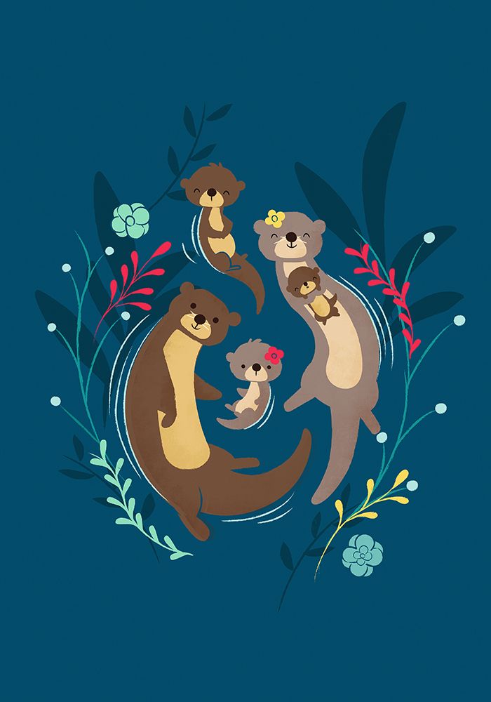 Wall Art Painting id:445730, Name: Otter Family, Artist: Fleck, Jay