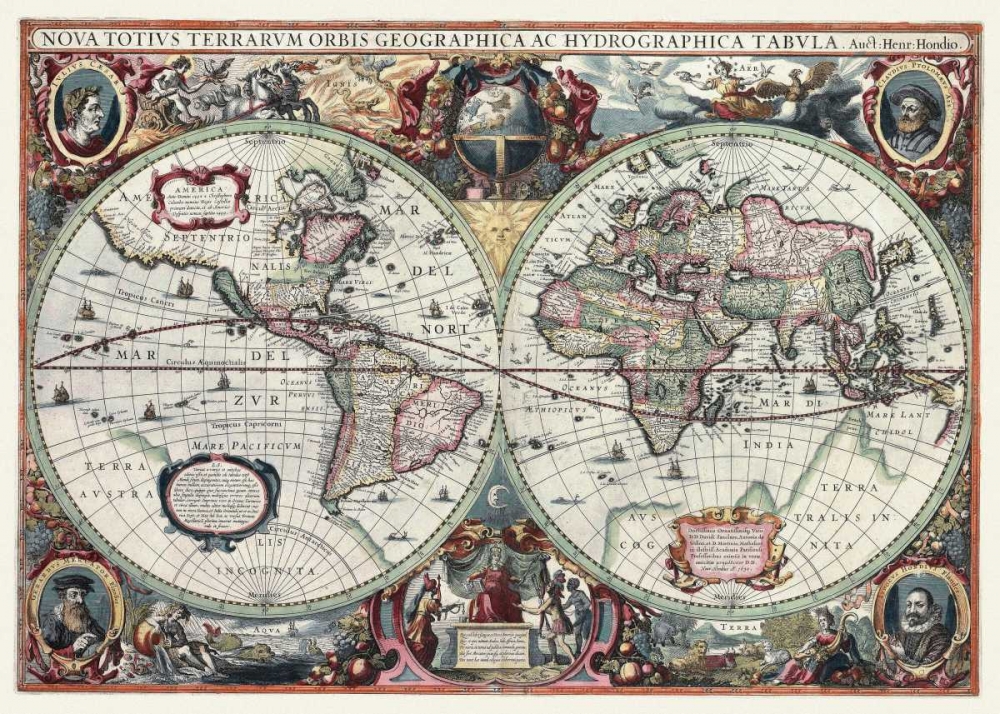 Wall art: Nova Totius Terrarum Orbis Tabula, by Hondius, Hendrik