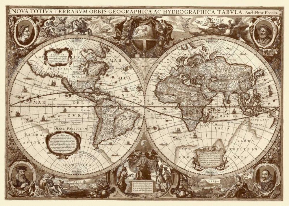 Wall art: Nova Totius Terrarum Orbis Tabula, by Hondius, Hendrik
