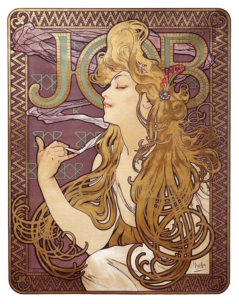 Wall Art Painting id:226031, Name: Job Cigarette Rolling Papers Advertisement, 1897, Artist: Mucha, Alphonse