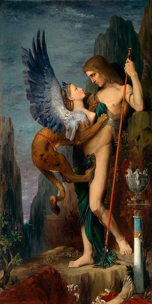 Wall Art Painting id:278408, Name: Oedipus and the Sphinx, 1864, Artist: Moreau, Gustave