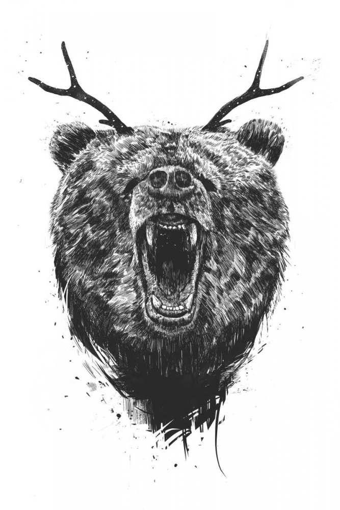 Wall Art Painting id:170226, Name: Angry Bear With Antlers, Artist: Solti, Balazs