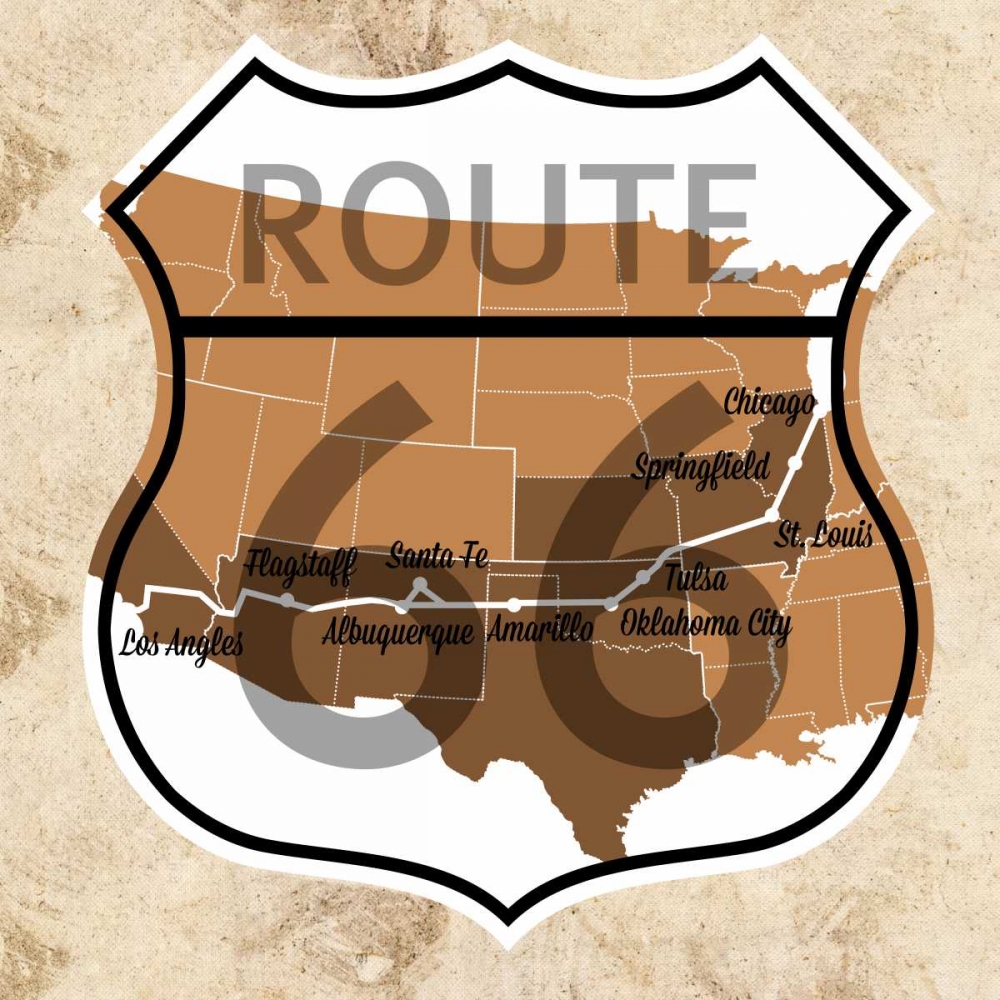 Wall Art Painting id:47618, Name: Route 66 Map, Artist: SD Graphics Studio