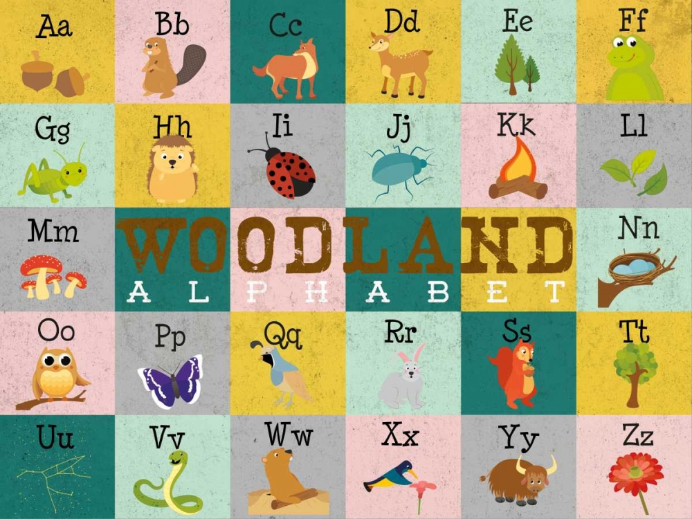 Wall Art Painting id:122197, Name: Woodland Alphabet (horizontal), Artist: Josefina