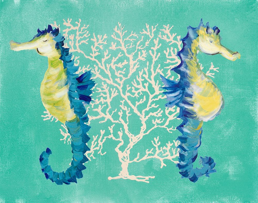 Wall Art Painting id:204742, Name: Blue Seahorses on Coral, Artist: DeRice, Julie