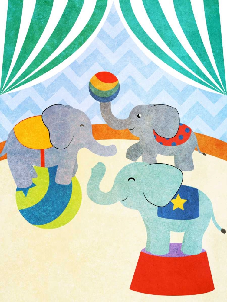 Wall Art Painting id:122320, Name: Elephants and Seals Center Stage I, Artist: SD Graphics Studio