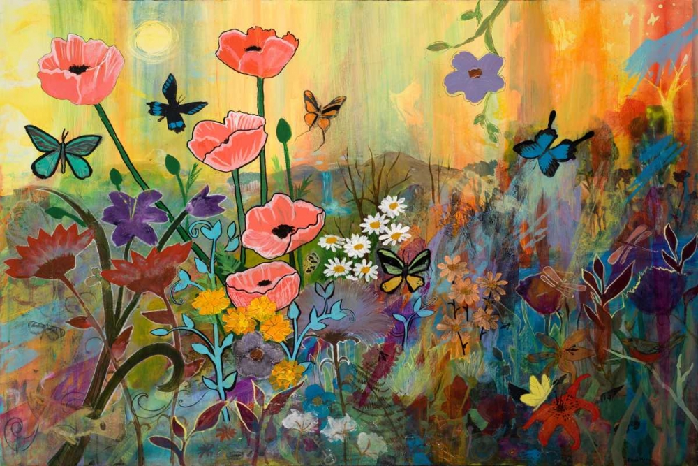 Wall Art Painting id:47606, Name: Pink Poppies in Paradise, Artist: Maria, Robin