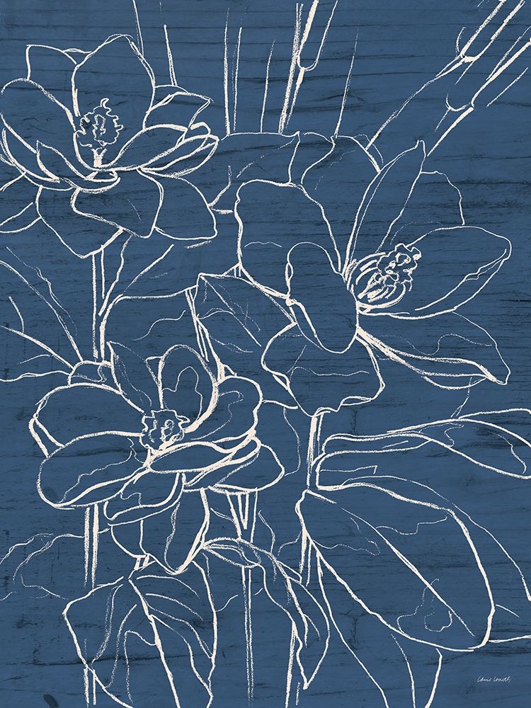 Art Print: Floral Sketch on Navy I