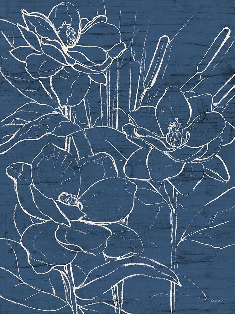 Art Print: Floral Sketch on Navy II