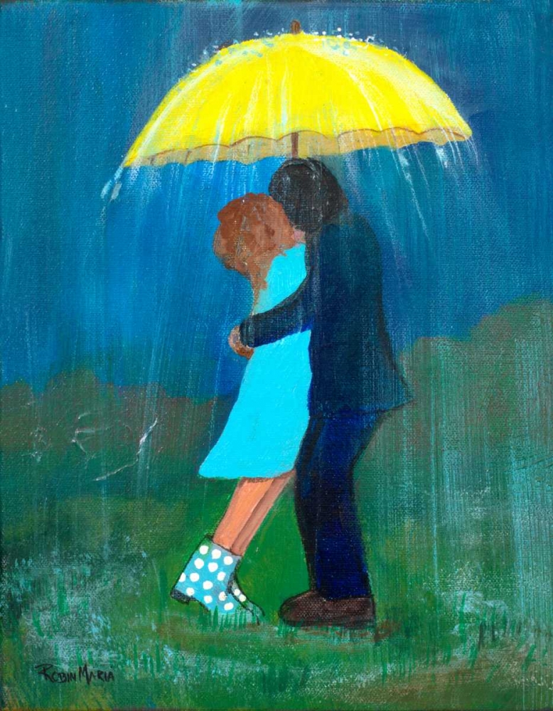 Wall Art Painting id:47629, Name: Kissing Under the Yellow Umbrella, Artist: Maria, Robin