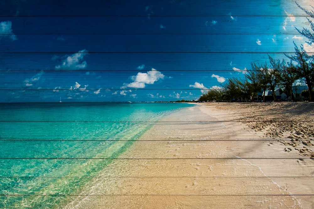 Art Print: Cayman Islands Beach on Wood