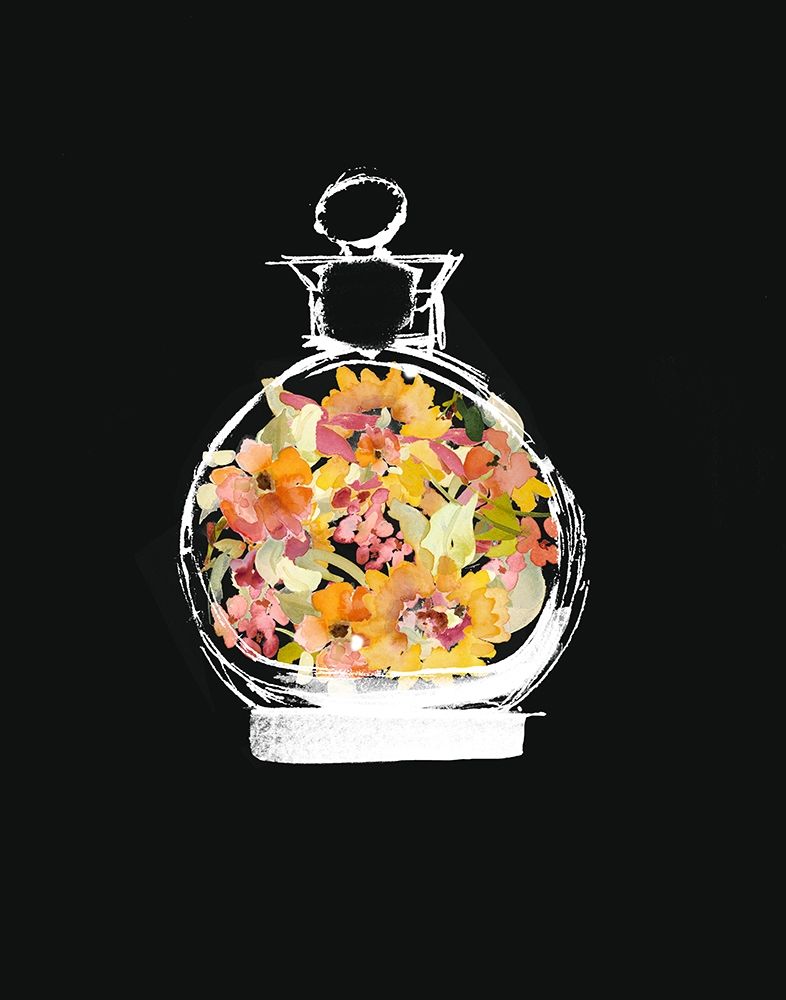 Art Print: Crystal Watercolor Perfume on Black I