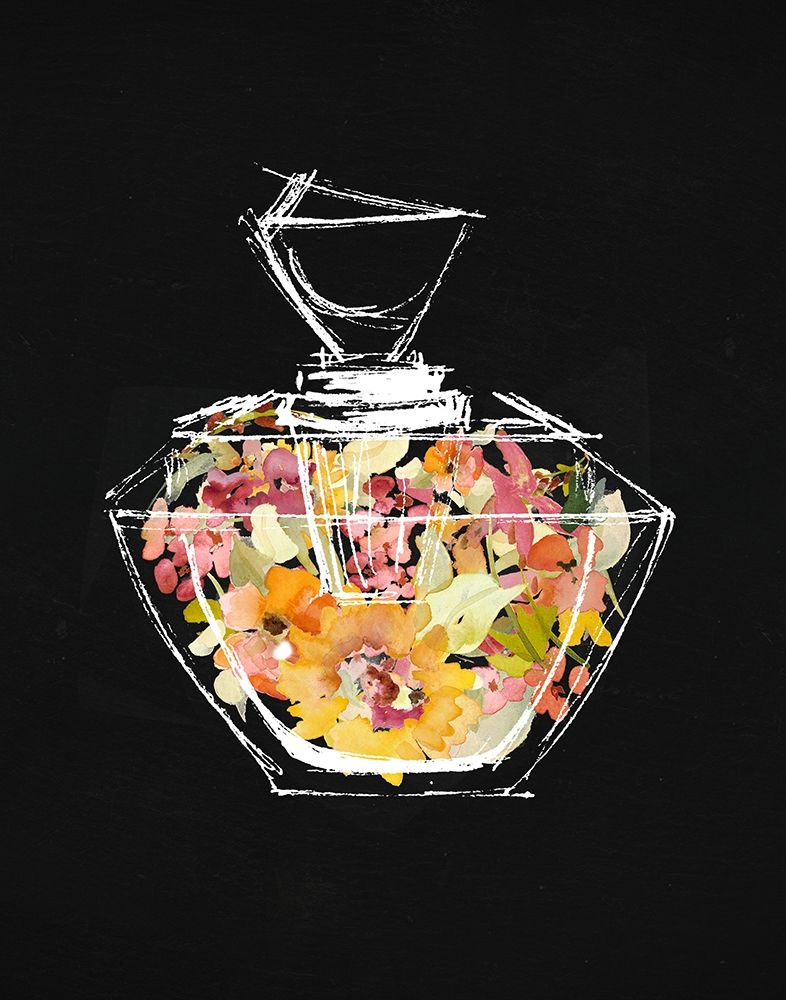 Art Print: Crystal Watercolor Perfume on Black II