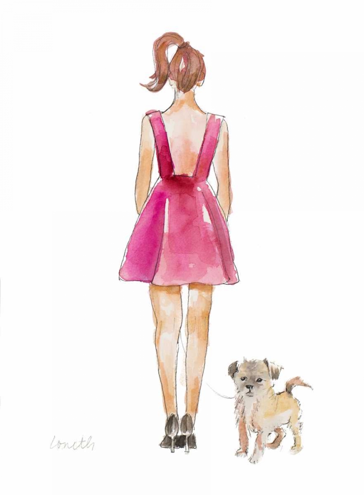 Wall Art Painting id:123880, Name: Water Color Girl With Puppy I, Artist: Loreth, Lanie