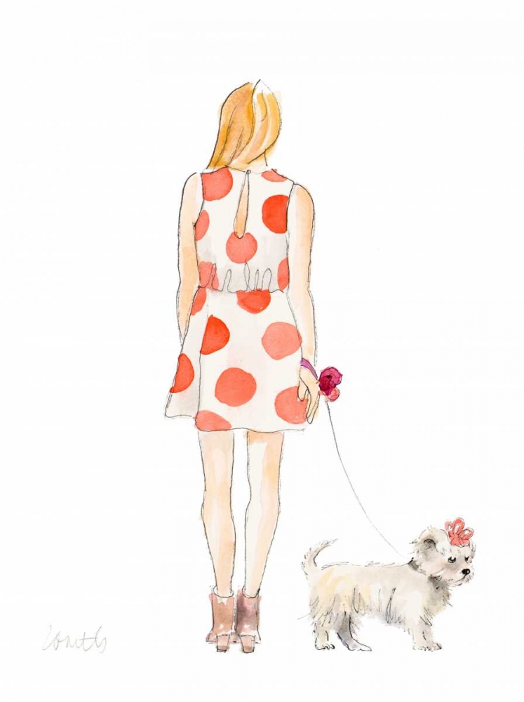 Art Print: Water Color Girl With Puppy II