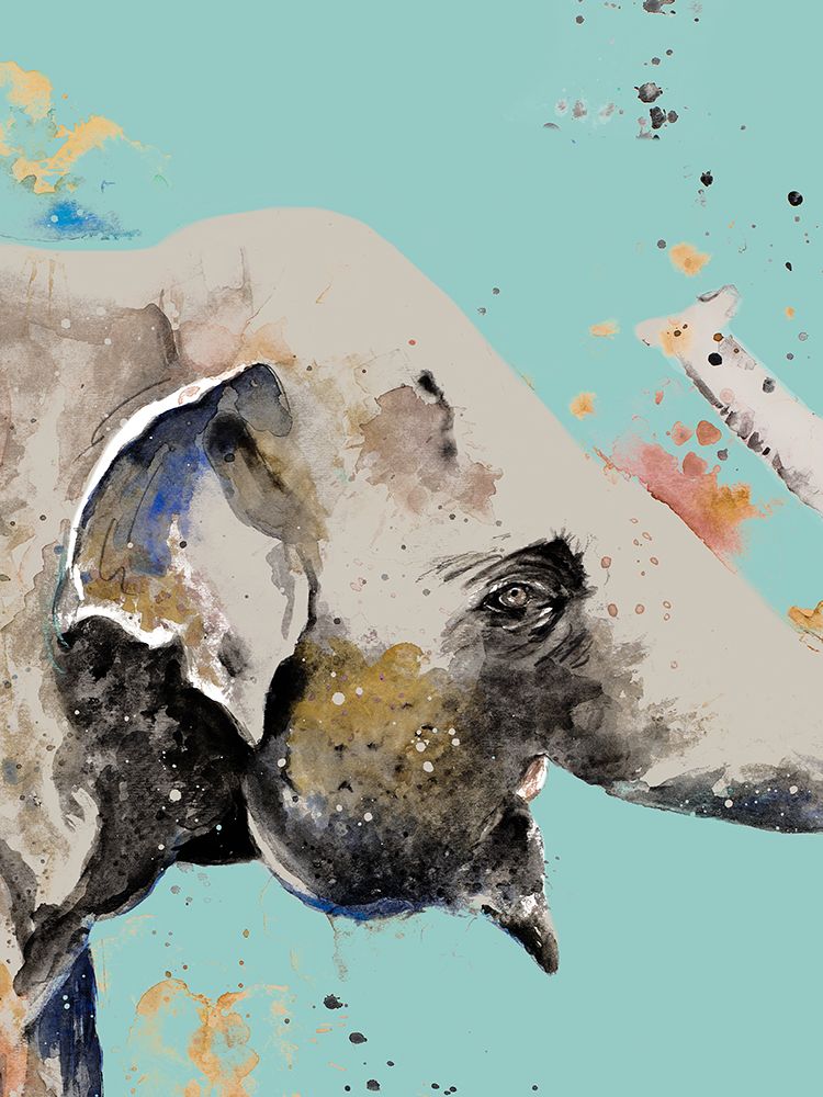 Art Print: Elephant On Teal