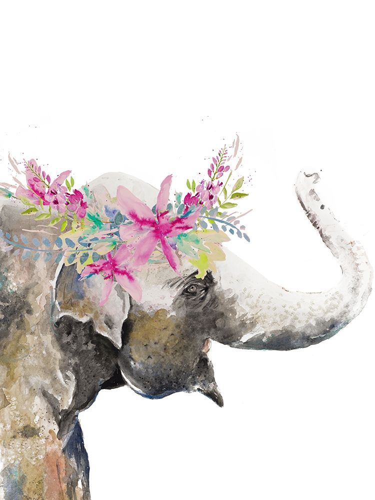 Wall Art Painting id:309255, Name: Water Elephant with Flower Crown, Artist: Pinto, Patricia