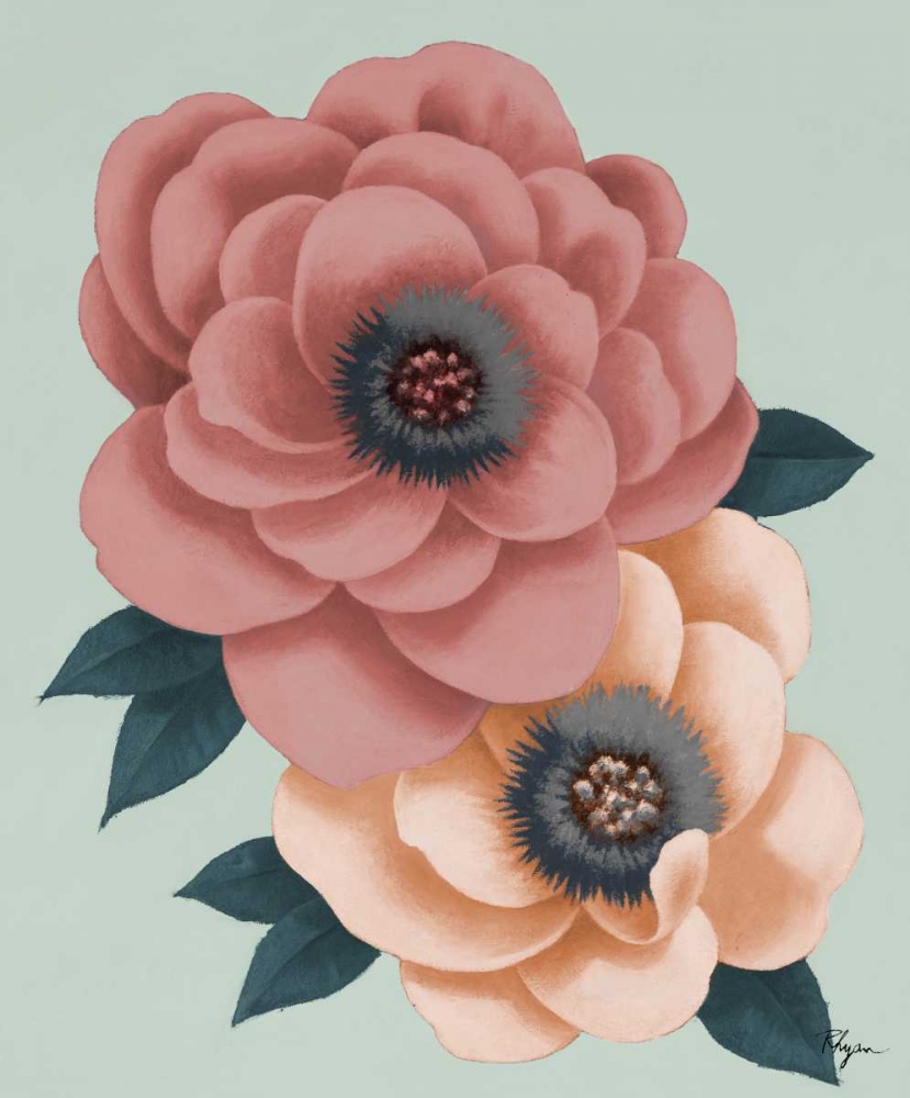 Wall Art Painting id:159667, Name: Pink Flowers on Mint I, Artist: Rhyan, Vivien