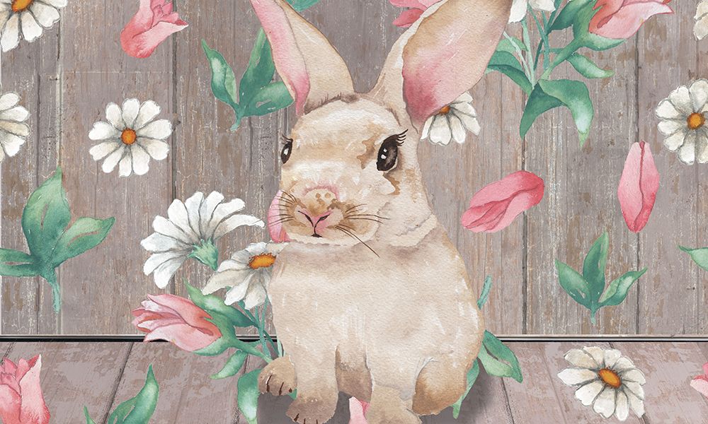 Wall Art Painting id:524136, Name: Bunny with Spring Florals, Artist: Medley, Elizabeth