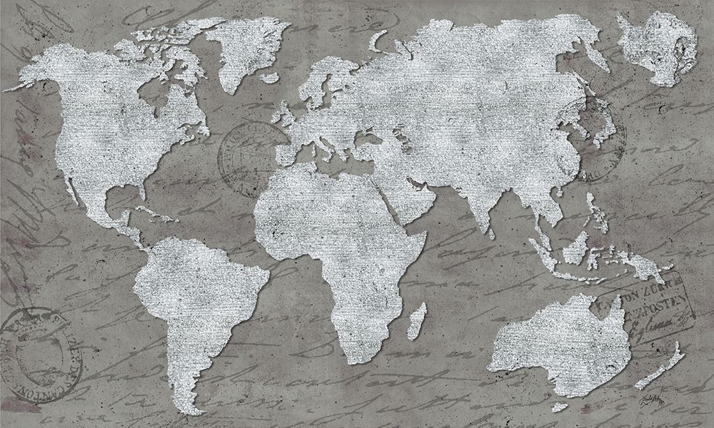 Wall Art Painting id:461539, Name: World Map On Script, Artist: Medley, Elizabeth