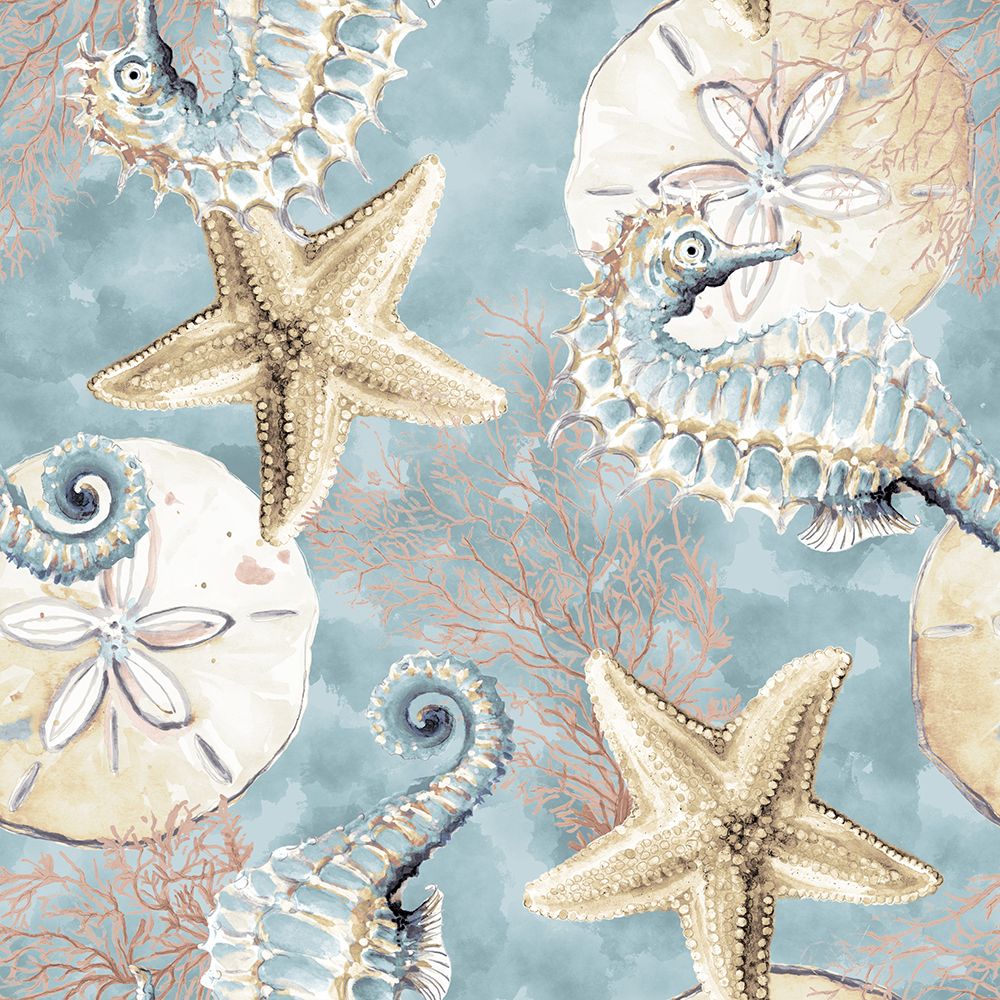 Art Print: Blue Ocean Treasure Seahorse