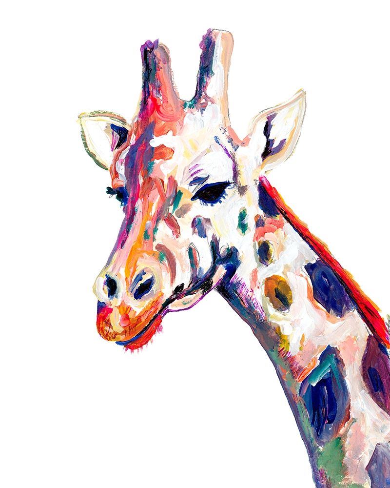 Art Print: Colorful Giraffe on White
