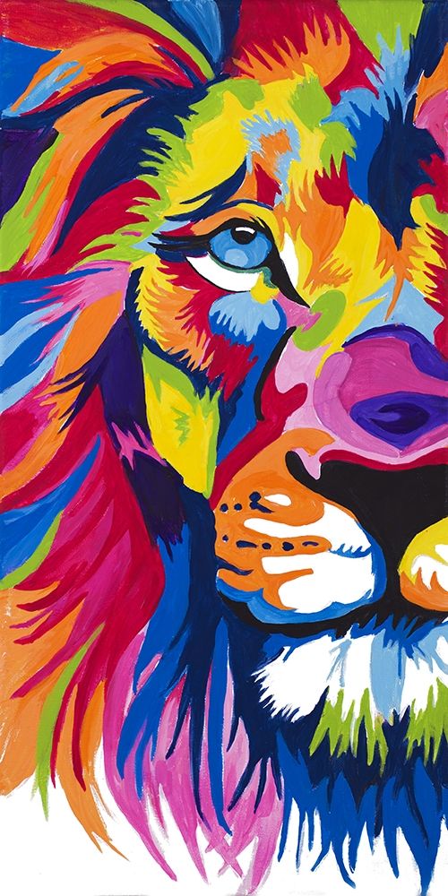 Wall Art Painting id:400416, Name: Colorful Lion Portrait, Artist: Goodrich, Chelsea
