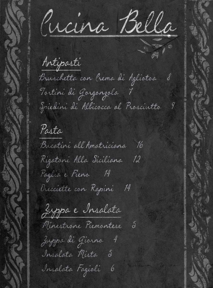 Wall Art Painting id:47369, Name: Italian Menu with Border I, Artist: SD Graphics Studio