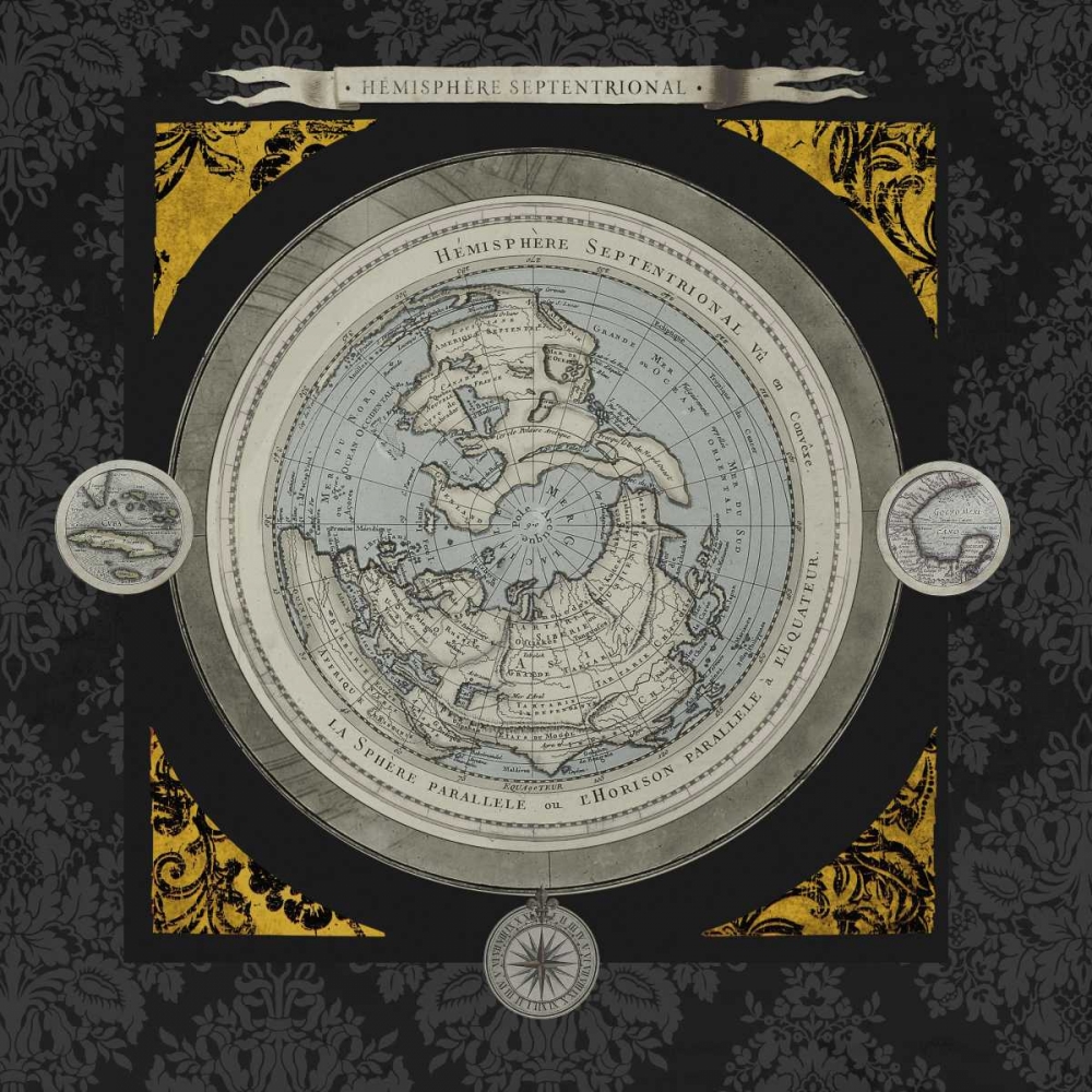 Wall art: Gold Damask Map I, by Medley, Elizabeth