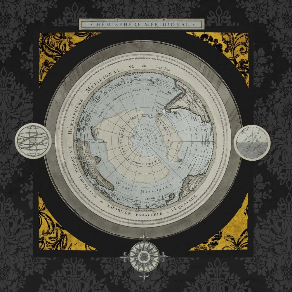 Wall art: Gold Damask Map II, by Medley, Elizabeth